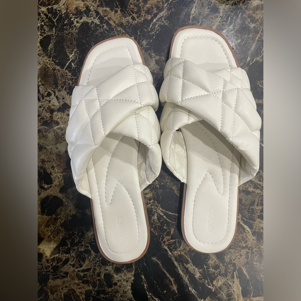 Forever 21 white quilted sandals